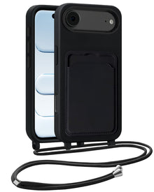 iPhone Air Hoesje Met Telefoonkoord en Pasjeshouder Siliconen - Zwart