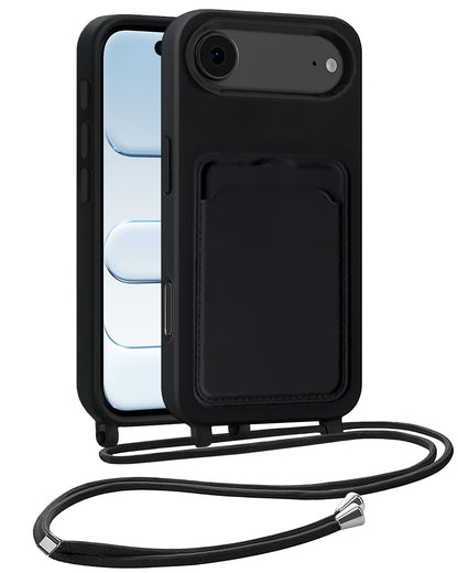 iPhone Air Hoesje Met Telefoonkoord en Pasjeshouder Siliconen - Zwart