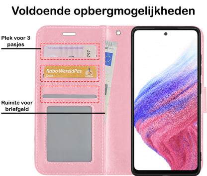 Samsung A53 Hoesje Bookcase Cover met Kaarthouder - Lichtroze