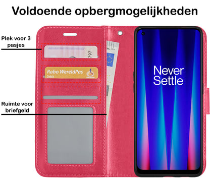 OnePlus Nord CE 2 Lite Hoesje Bookcase Cover met Kaarthouder - Donkerroze