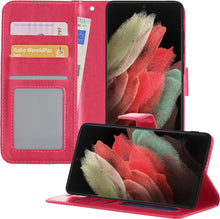 Samsung S21 Ultra Hoesje Bookcase Cover met Kaarthouder - Donkerroze