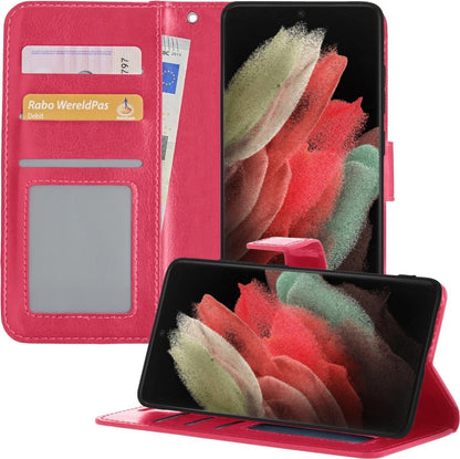 Samsung S21 Ultra Hoesje Bookcase Cover met Kaarthouder - Donkerroze