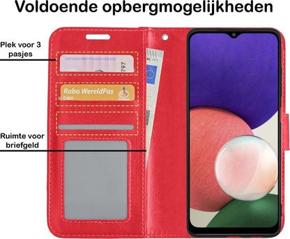 Samsung A22 4G Hoesje Bookcase Cover met Kaarthouder - Rood
