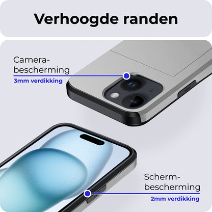 iPhone 15 Hoesje Kaarthouder Hard Case Shockproof - Grijs