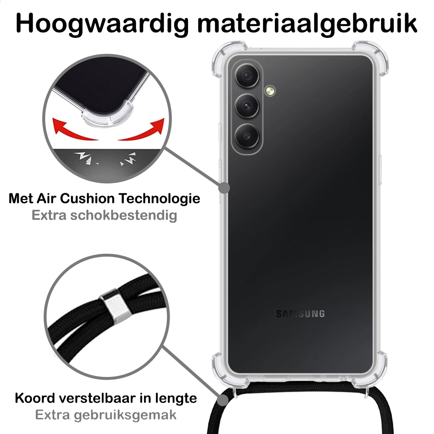 Samsung A54 Hoesje met Koord Siliconen - Transparant