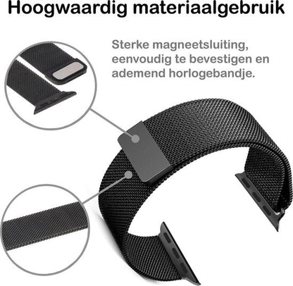 Polsbandje Met Magneetsluiting Geschikt voor Apple Watch 38/40/41 mm Bandje Milanees - Zwart