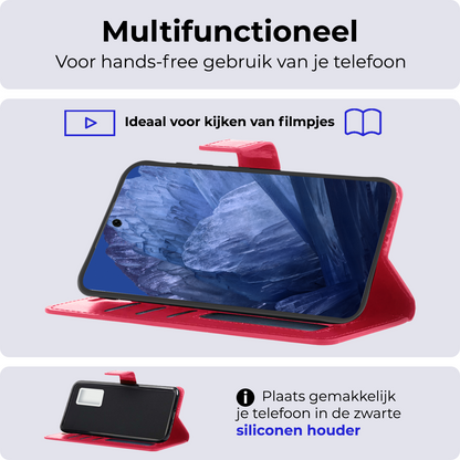 Google Pixel 8a Hoesje Book Case Kunstleer - Donkerroze