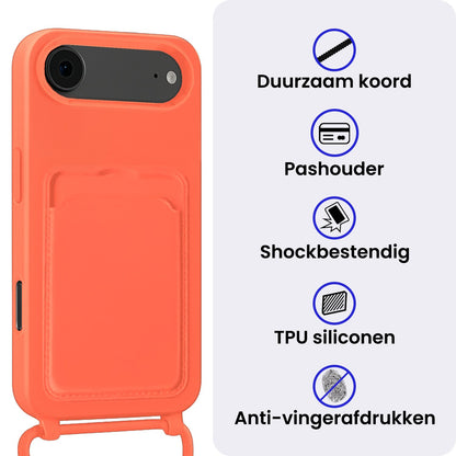 iPhone Air Hoesje Met Telefoonkoord en Pasjeshouder Siliconen - Papaya
