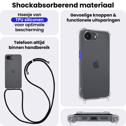 iPhone 16e Hoesje met Koord Backcover Shockproof - Transparant