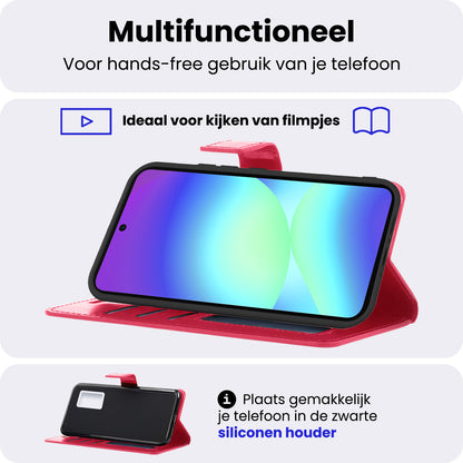 Samsung A56 Hoesje Bookcase Cover met Kaarthouder - Donkerroze