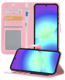 Samsung A56 Hoesje Bookcase Cover met Kaarthouder - Lichtroze