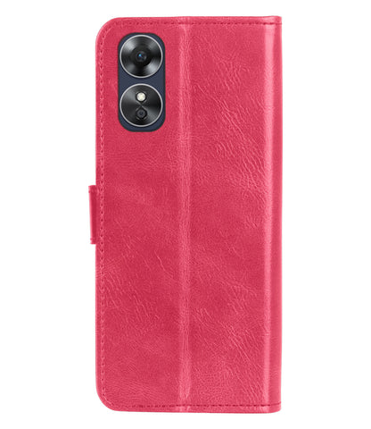 OPPO A17 Hoesje Bookcase Cover met Kaarthouder - Donkerroze