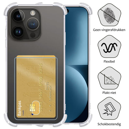 iPhone 15 Pro Max Hoesje Kaarthouder Backcover Shockproof - Transparant