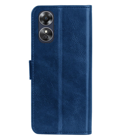 OPPO A17 Hoesje Bookcase Cover met Kaarthouder - Donkerblauw