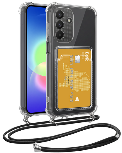 Samsung A27 Hoesje Kaarthouder met Koord Backcover Shockproof - Transparant