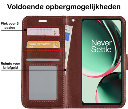 OnePlus Nord CE 3 Lite Hoesje Bookcase Cover met Kaarthouder - Bruin