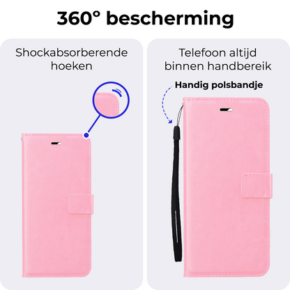 Samsung A16 Hoesje Bookcase Cover met Kaarthouder - Lichtroze
