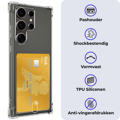 Samsung S24 Ultra Hoesje Kaarthouder Backcover Shockproof - Transparant