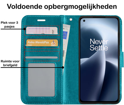 OnePlus Nord 2T Hoesje Bookcase Cover met Kaarthouder - Turquoise