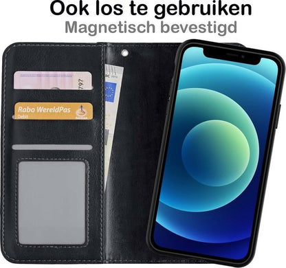 iPhone 12 Hoesje Bookcase Cover Uitneembaar - Zwart