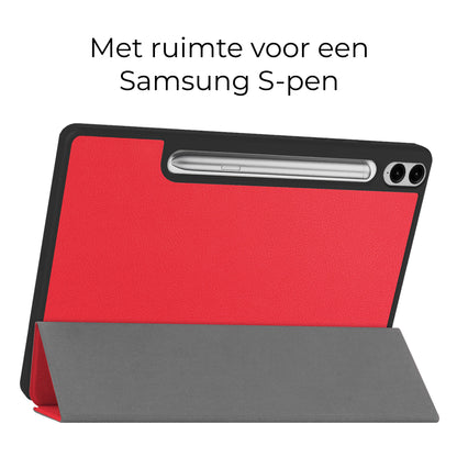 Samsung Galaxy Tab S9 FE Plus Trifold Bookcase Hoes met Penhouder voor S Pen - Rood