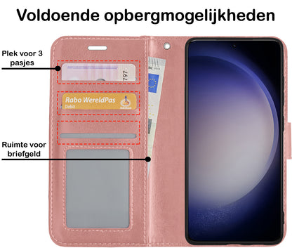 Samsung S23 Hoesje Bookcase Cover met Kaarthouder - Rosé goud