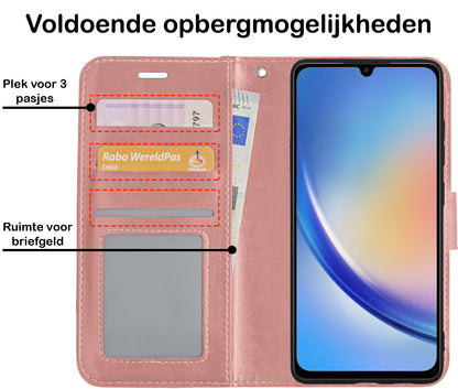 Samsung A34 Hoesje Bookcase Cover met Kaarthouder - Rosé goud