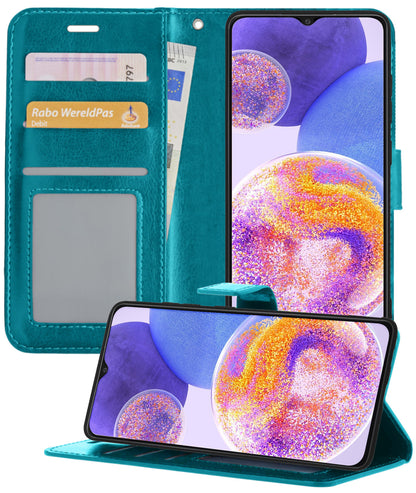 Samsung A23 Hoesje Bookcase Cover met Kaarthouder - Turquoise