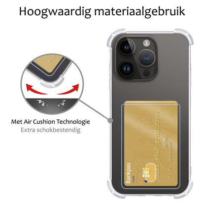 iPhone 15 Pro Max Hoesje Kaarthouder Backcover Shockproof - Transparant