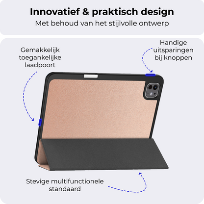 iPad Pro 2024 (13 inch) Trifold Bookcase Hoes met Penhouder voor Apple Pen - Rosé goud