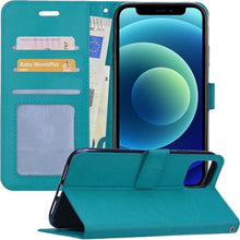 iPhone 12 Pro Hoesje Bookcase Cover met Kaarthouder - Turquoise