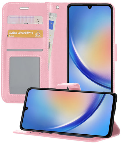 Samsung A34 Hoesje Bookcase Cover met Kaarthouder - Lichtroze