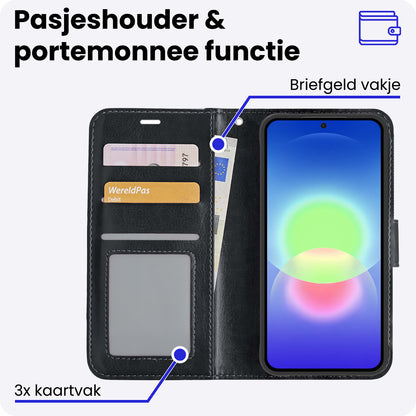 Samsung A27 Hoesje Bookcase Cover met Kaarthouder - Zwart