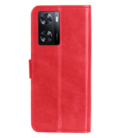 OPPO A57 Hoesje Bookcase Cover met Kaarthouder - Rood