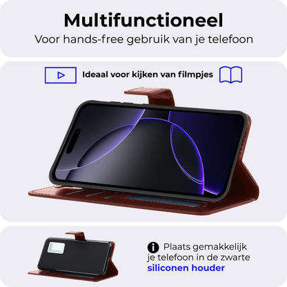 iPhone 16 Pro Max Hoesje Bookcase Cover met Kaarthouder - Bruin