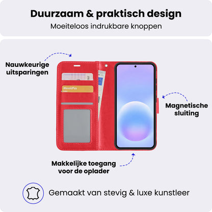 Samsung A57 Hoesje Bookcase Cover met Kaarthouder - Rood