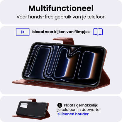 iPhone 17 Pro Max Hoesje Bookcase Cover met Kaarthouder - Bruin