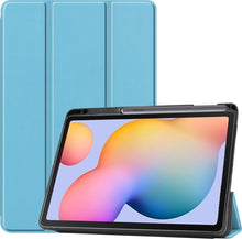 Samsung Galaxy Tab S6 Lite Trifold Bookcase Hoes met Penhouder voor S Pen - Lichtblauw
