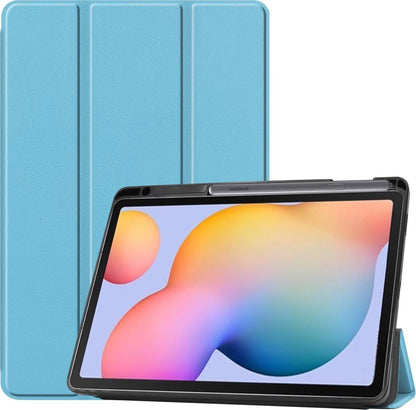 Samsung Galaxy Tab S6 Lite Trifold Bookcase Hoes met Penhouder voor S Pen - Lichtblauw