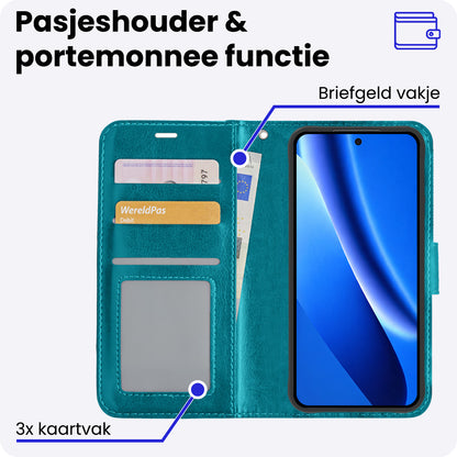 Google Pixel 10a Hoesje Bookcase Cover met Kaarthouder - Turquoise