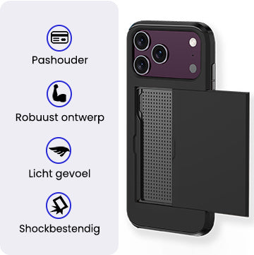 iPhone 18 Pro Max Hoesje Kaarthouder Hard Case Shockproof - Zwart