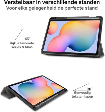 Samsung Galaxy Tab S6 Lite Trifold Bookcase Hoes met Penhouder voor S Pen - Grijs