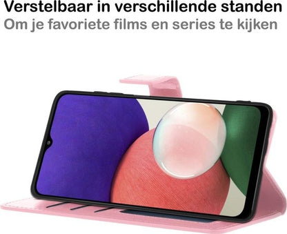 Samsung A22 5G Hoesje Bookcase Cover met Kaarthouder - Lichtroze