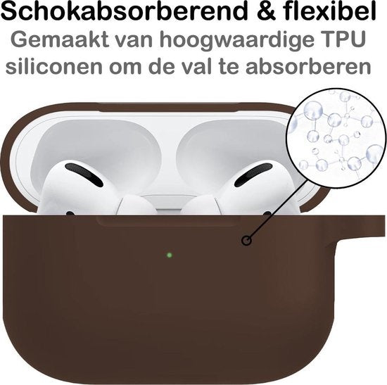 Airpods Pro Hoesje Siliconen met Clip - Bruin