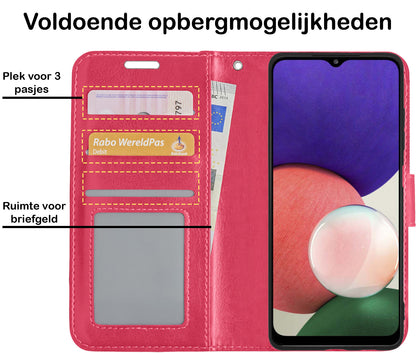Samsung M22 Hoesje Bookcase Cover met Kaarthouder - Donkerroze