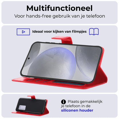 Samsung S24 Hoesje Bookcase Cover met Kaarthouder - Rood