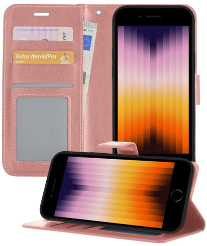 iPhone SE 2022 Hoesje Bookcase Cover met Kaarthouder - Rosé goud