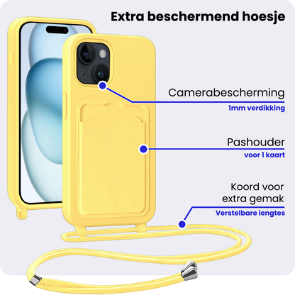 iPhone 14 Pro Max Hoesje Met Telefoonkoord en Pasjeshouder Siliconen - Geel