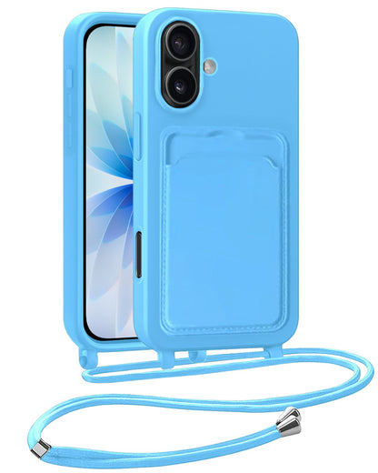 iPhone 17 Hoesje Met Telefoonkoord en Pasjeshouder Siliconen - Lichtblauw