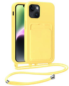 iPhone 14 Plus Hoesje Met Telefoonkoord en Pasjeshouder Siliconen - Geel